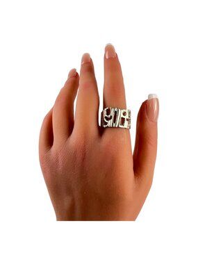 Vintage Brutalist Modernist 925 Sterling Silver Wide Band Ring 8.5
